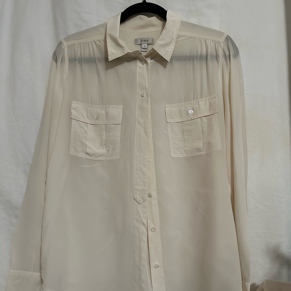 J. Crew Ivory Blouse with silk safari pocket Collar